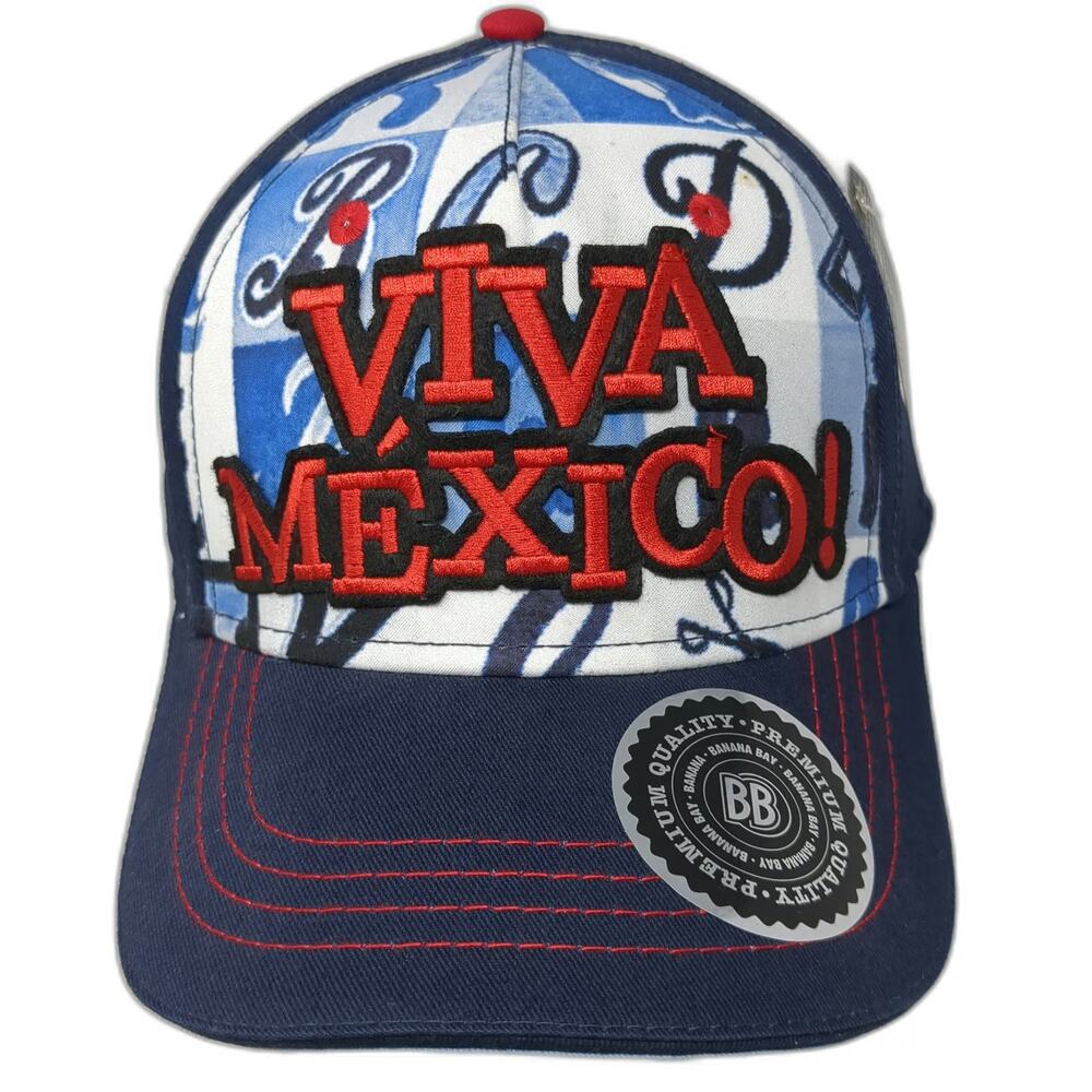 Banana Bay Baseball Cap Blue One Size Viva Mexico 3D Embroidery Slideback Hat